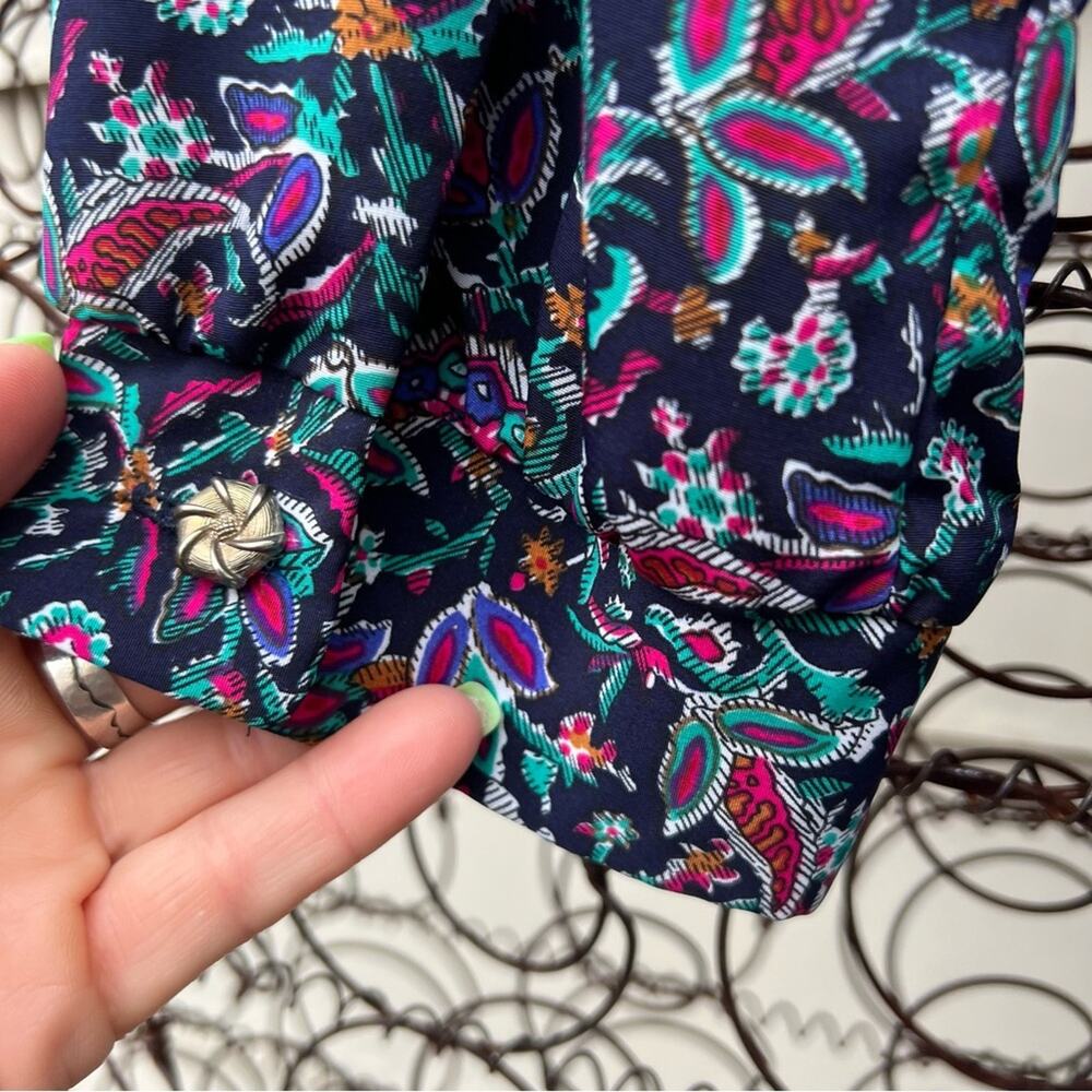 Vintage 80s Breli Floral Paisley Accordion Pleat Dress with Matching Belt - Picture 5 of 10